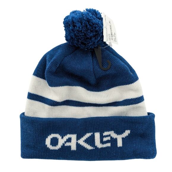 Mens Hat Oakley Men's B1B Logo (Striped) Beanie Blue Knit Hat - Picture 1 of 5